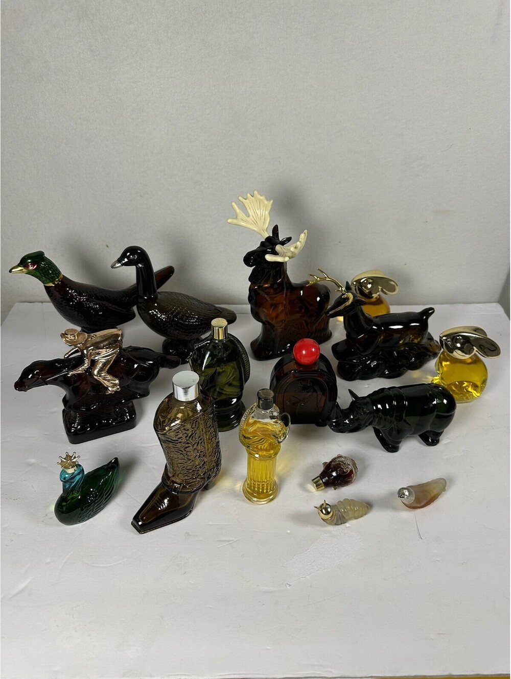 Lot of 15 Vintage Avon Figural Glass Decanter Bottles Animal Collection